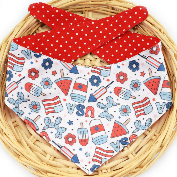 Party in the USA Tie-On Dog Bandana ~ 4th of July Dog Bandana ~ Summer Dog Bandana ~ Custom Dog Bandana ~ Sandy Paws Collar Co®