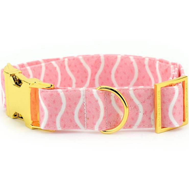 Heart Cake Stripe Dog Collar - Pink ~ Valentine's Day Cotton Fabric Fashion Dog Collar ~ Yellow Gold Metal Hardware ~ Sandy Paws Collar Co®