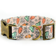 Bows & Carrots Easter Dog Collar ~ Spring Floral Fabric Dog Collar ~ Custom Dog Collar ~ Antique Bronze Hardware ~ Sandy Paws Collar Co®