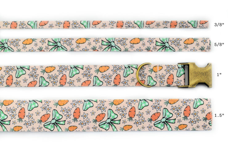 Bows & Carrots Easter Dog Collar ~ Spring Floral Fabric Dog Collar ~ Custom Dog Collar ~ Antique Bronze Hardware ~ Sandy Paws Collar Co®