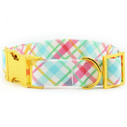 Easter Plaid 2.0 Dog Collar ~ Spring Floral Fabric Dog Collar ~ Custom Engraved Dog Collar ~ Yellow Gold Hardware ~ Sandy Paws Collar Co®